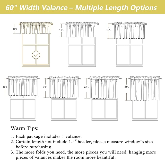 Linen Valances for Windows, Light Filtering Faux Linen Textured Small Short - Image 3