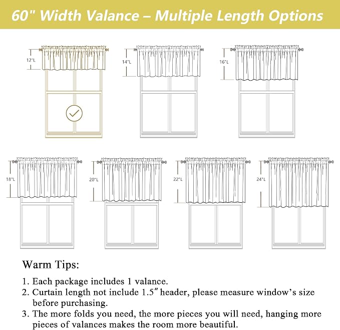 Navy Blue Valances for Windows, Light Filtering Faux Linen Textured Small Short - Image 3