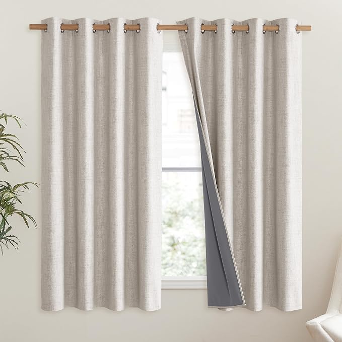 NICETOWN Brich Vintage Open Linen Weave Flax Thermal Curtains, 100% Blackout - Image 2