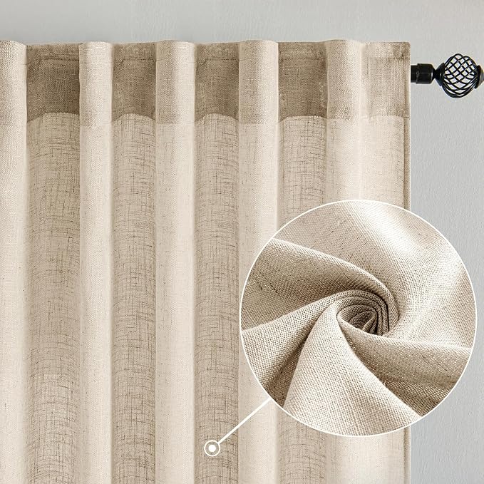 MIULEE Light Taupe Linen Curtains 90 Inch Long 2 Panels - Image 2
