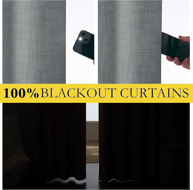 NICETOWN 100% Absolutely Blackout Linen Curtains - Image 2