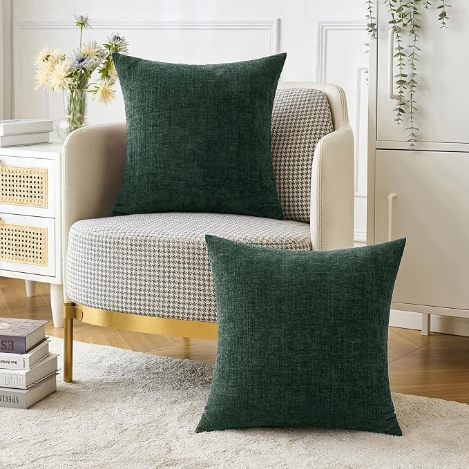 MIULEE Pack of 2 Green Throw Pillow Covers 16x16 Inch Soft Chenille Pillow - Image 4