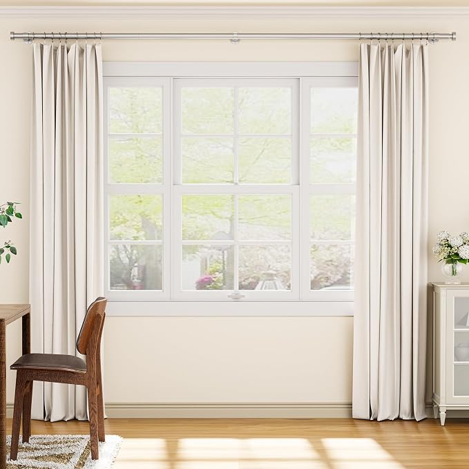 YaFex Heavy Duty Curtain Rods 32-120 Inch, 1 Inch Adjustable Silver Curtain Rod - Image 2