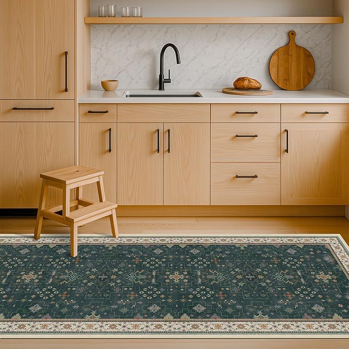 Hazo Haus Dark Green 2x8 Non Slip Kitchen Runner Rugs by HazoHaus