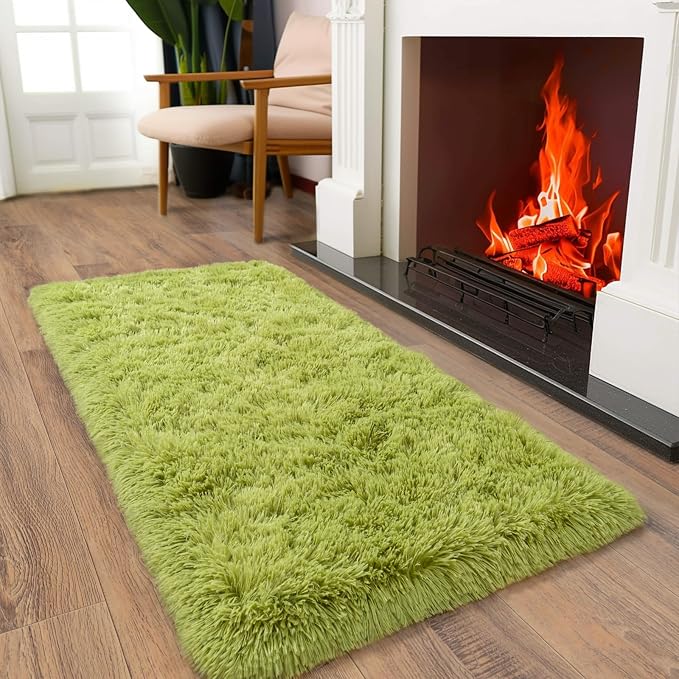 Soft Runner Rugs for Bedroom Hallways, 2x4 Grass Green Fluffy Shag Throw Area - Image 6