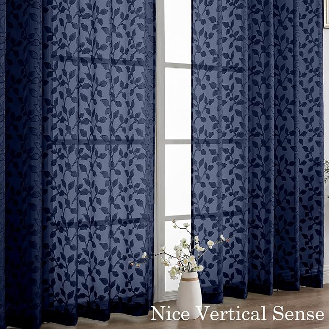 Chyhomenyc Navy Blue Sheer Curtains 84 Inch Length 2 Panels Set, Light - Image 9