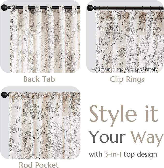 jinchan Linen Blend Curtain Floral Curtains - Image 4
