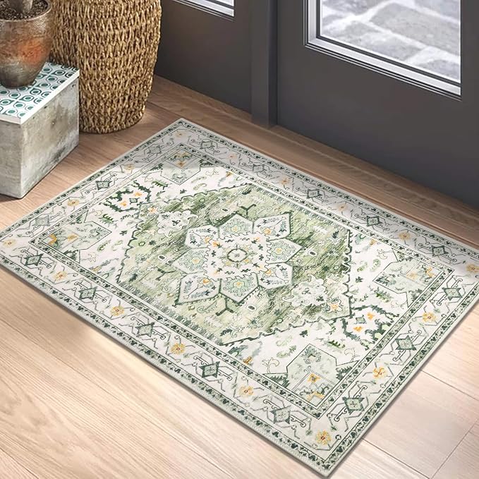 Yamaziot Washable Area Rug, 2x3 Small Entryway Rug Non-Slip Boho Vintage Rug by Yamaziot