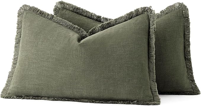 MIULEE Decorative Lumbar Throw Pillow Covers Neutral Linen Fringe Throw Pillows - Image 6