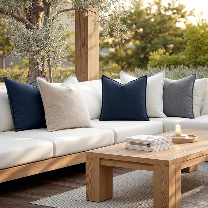 MIULEE Decorative Linen Pillow Covers 18x18 Inch Navy Blue | Boho Farmhouse​ - Image 5