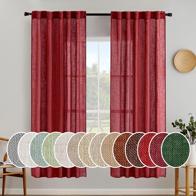 MIULEE Burgundy Red Linen Curtains 72 Inch Length by MIULEE
