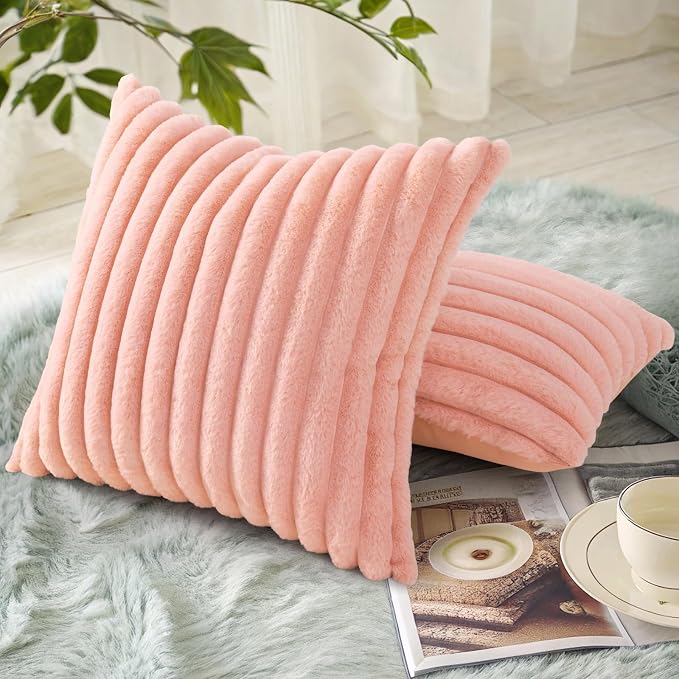decorUhome Summer Cozy Faux Fur Throw Pillow Covers 24x24 Set of 2 Decorative - Image 2