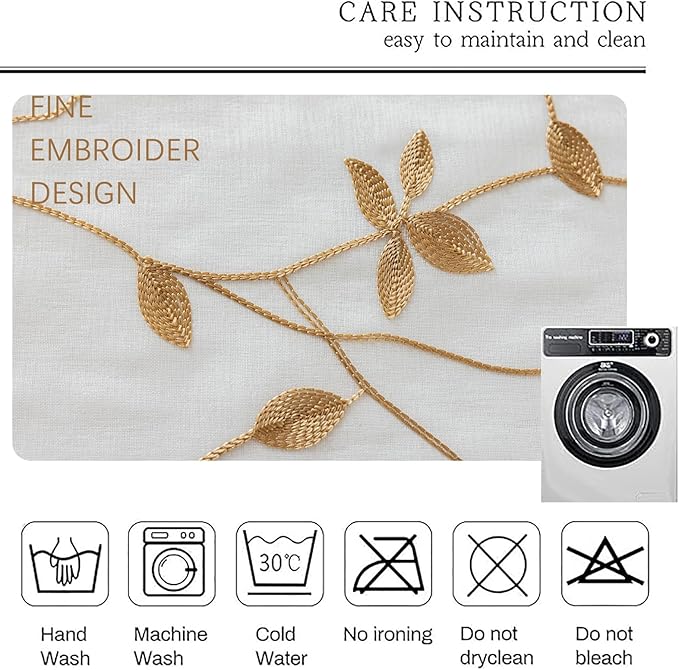 AmHoo 2 Panels Embroidered Leaf Pattern Semi Sheer Curtains Foliage Floral - Image 6