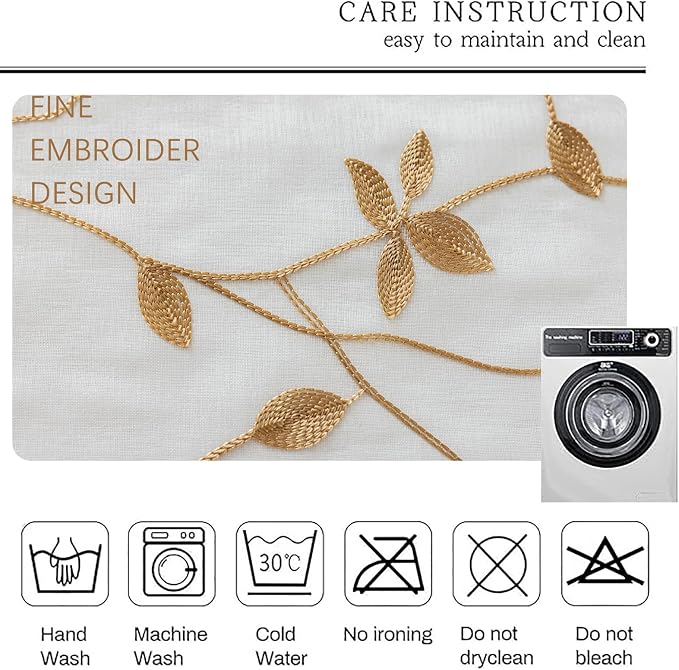 AmHoo 2 Panels Embroidered Leaf Pattern Semi Sheer Curtains Foliage Floral - Image 6
