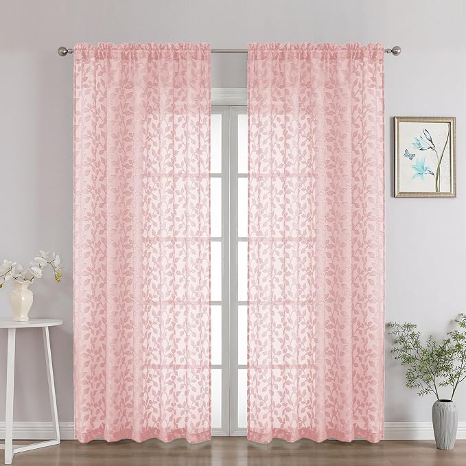 Chyhomenyc Blush Pink Sheer Curtains 84 Inch Length 2 Panels Set, Light by Chyhomenyc