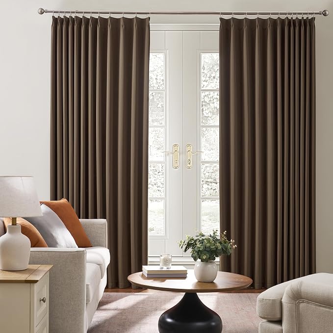 Brown Blackout Curtains 138 Inches Long, Extra Long Pinch Pleats Living Room - Image 4