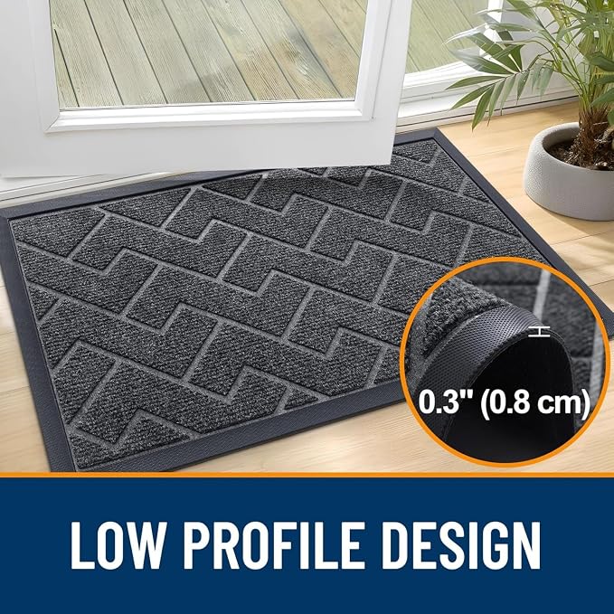 OLANLY Front Door Mat Outside 59x23, All-Season Absorbent Rubber Doormat | Grey - Image 4