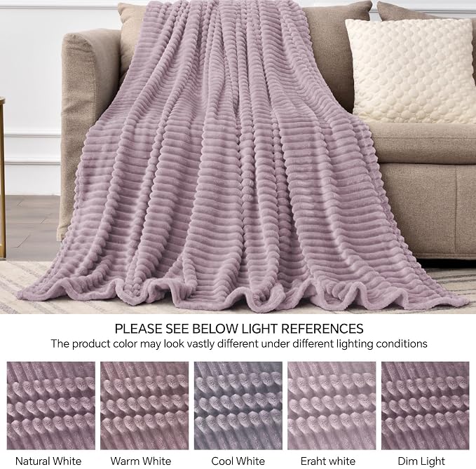 BEDELITE Fleece Throw Blanket for Couch – 3D Ribbed Jacquard Soft and Warm - Image 5