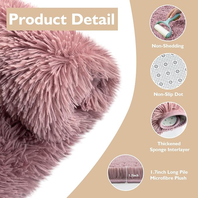 Shag Area Rug for Bedroom 5x8, Blush Fluffy Area Rugs for Living Room, Soft - Image 3