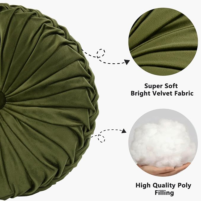 HIG Set of 2 Decorative Round Pleated Throw Pillows, Classy Accent Pumpkin - Image 2