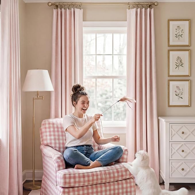 RYB HOME Pink 100%Blackout Linen Curtains - Image 6