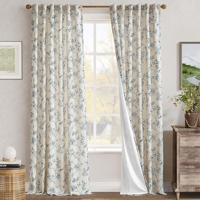 jinchan Floral Curtains Lined Linen Blend Curtain - Image 7
