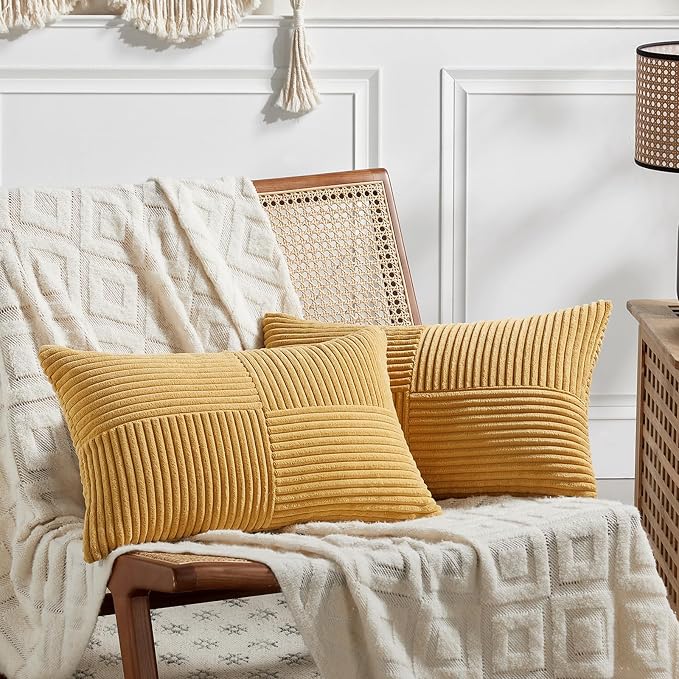 Fancy Homi 2 Packs Gold Yellow Lumbar Decorative Throw Pillow Covers 14x24 Inch by Fancy+Homi