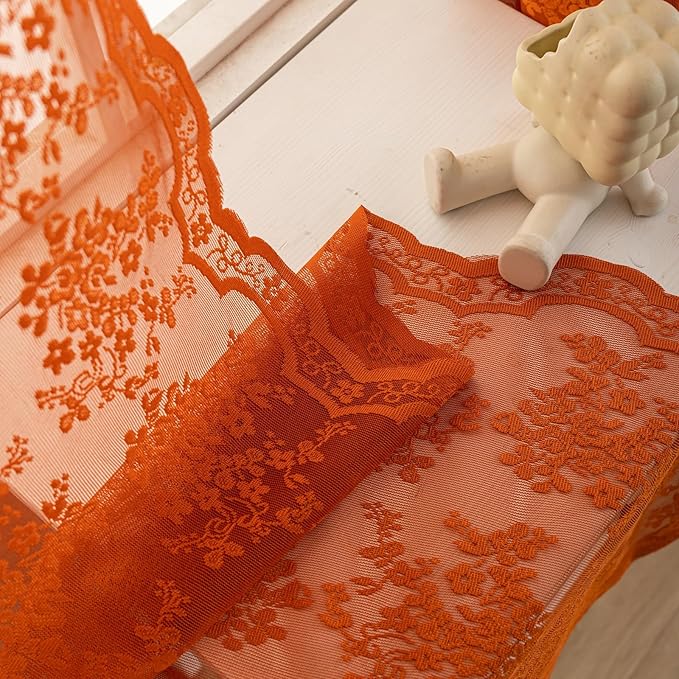 YJ YANJUN Vintage Lace Curtains 63 Inch Length Burnt Orange Sheer Curtains - Image 4