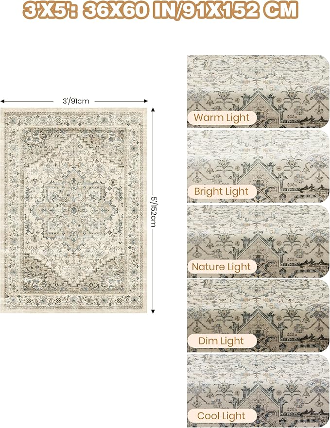 3x5 Area Rugs for Entryway, Kitchen Rugs Non Slip Washable for Dining Room - Image 2