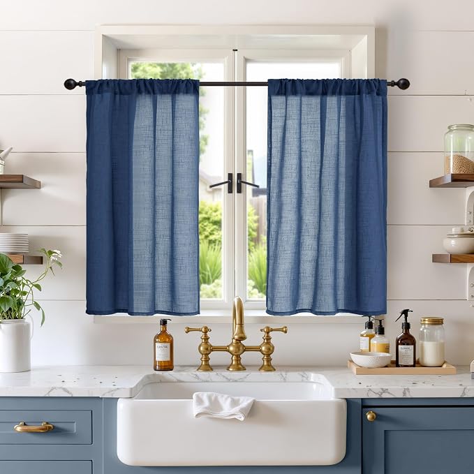 BGment Navy Blue Small Linen Curtains 36 Inch Length by BGment