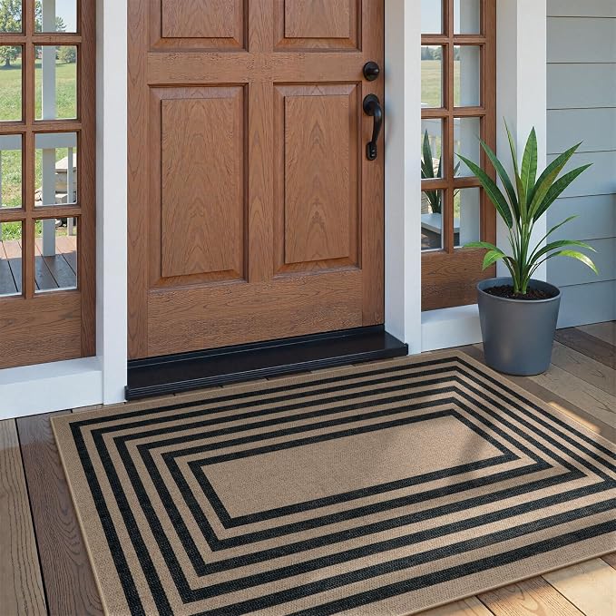 Lahome Enfys Modern Geometric Easy Jute Outdoor Rug, 3x5 Black Washable Kitchen - Image 2