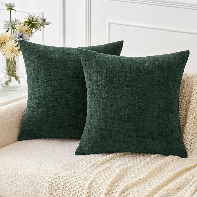 MIULEE Pack of 2 Green Throw Pillow Covers 16x16 Inch Soft Chenille Pillow by MIULEE