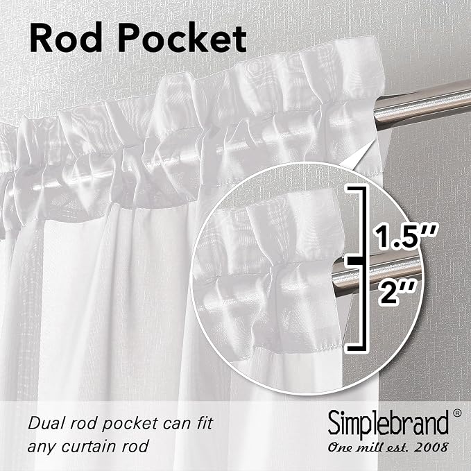 Simplebrand White Sheer Curtains, 2 Panels Set - Image 4