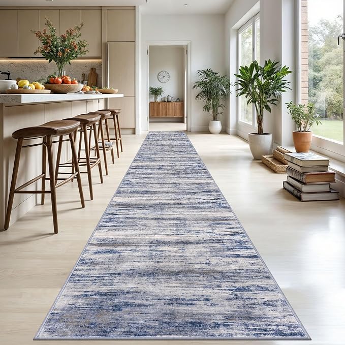 KOZYFLY Modern Abstract Washable Long Rug Runner 2.6x20 Hallway Rug Runner - Image 3