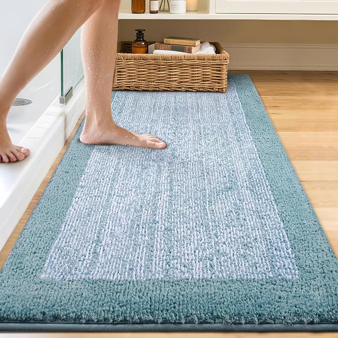 60x24 Long Bathroom Rugs Washable Non Slip, Dusty Blue Bath Mat - Image 2