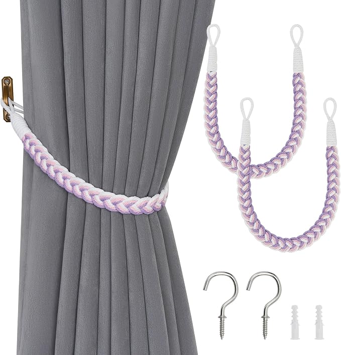 NICEEC 2 Pack Natural Cotton Rope Curtain Tiebacks Elegant Boho Style by NICEEC