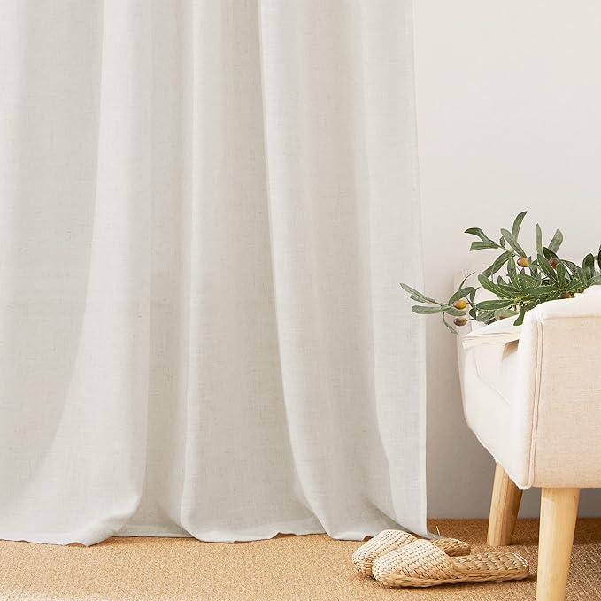 RYB HOME Semi Sheer Curtains 63 inch Length 2 Panels, Linen Textured Privacy - Image 7