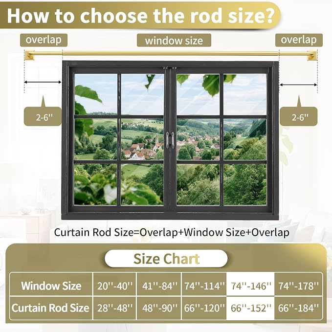Gold Curtain Rods for Windows 66-152Inch Heavy Duty Wrap Around Blackout - Image 8