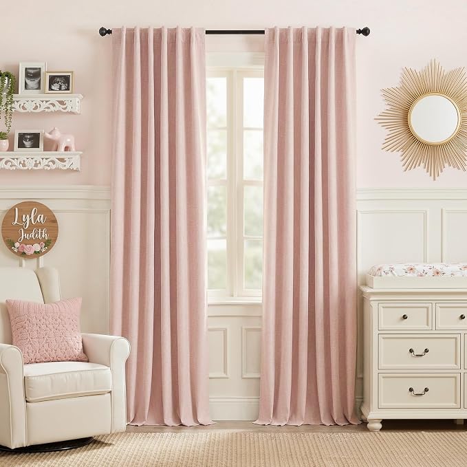 RYB HOME Pink 100%Blackout Linen Curtains by RYBHOME