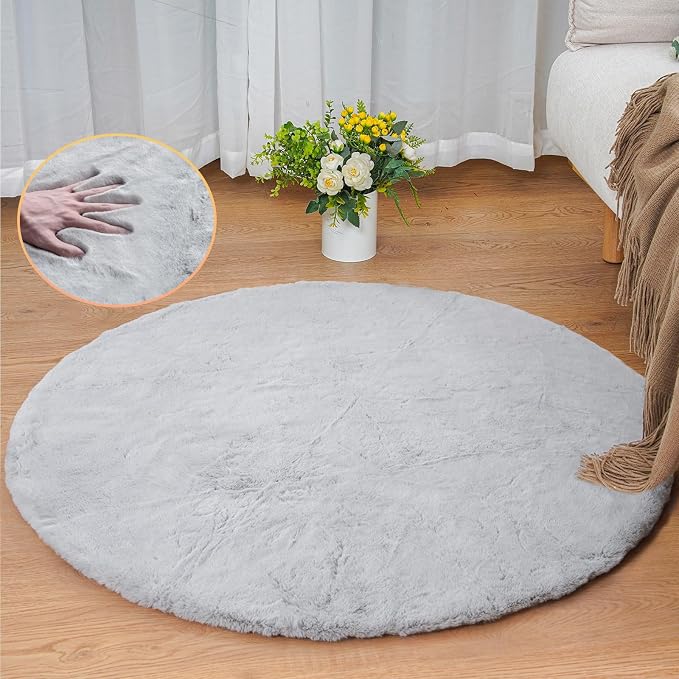 ORINOVA Grey Round Rug 3ft Machine Washable Shaggy Area Rugs by ORINOVA