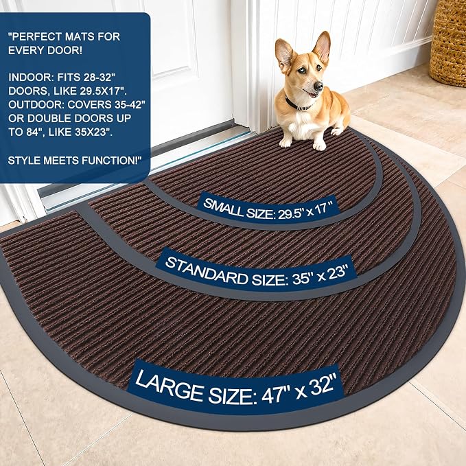 OLANLY Half Circle Front Door Mat 40x32, Waterproof Heavy-Duty Doormat | Brown - Image 2