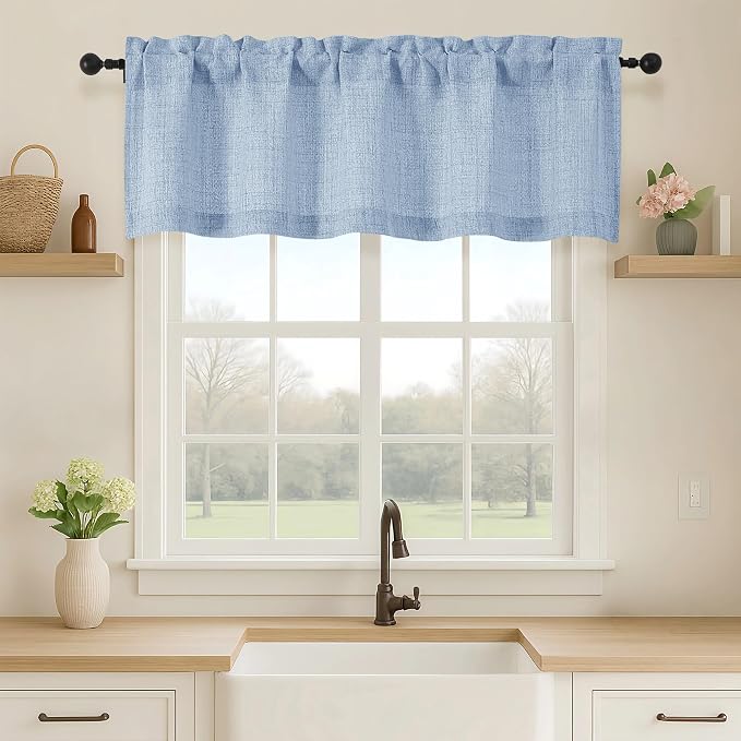OVZME Valance for Windows, Light Filtering Faux Linen Textured Small Short by OVZME