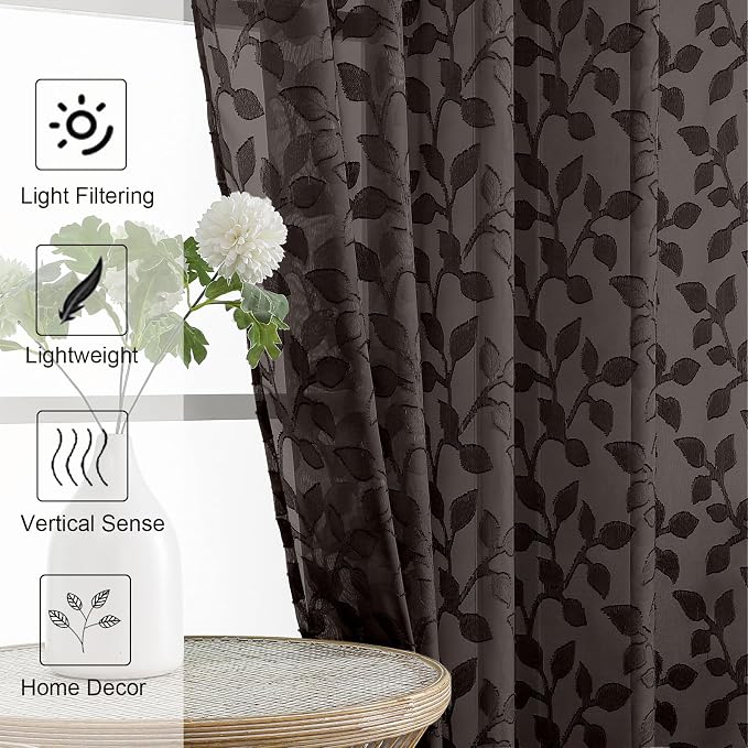 Chyhomenyc Chocolate Sheer Curtains 96 Inch Length 2 Panels Set, Light - Image 6