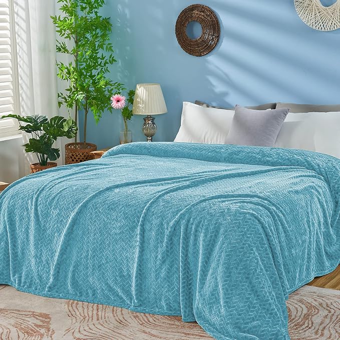 inhand Blue Fleece Twin Blanket, Super Soft Flannel Cozy Blankets - Image 6