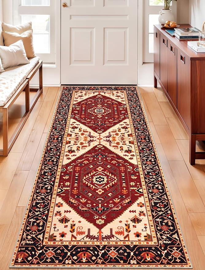 SERISSA Boho Washable Runner Rug, 2x5 Rug Runner Non-Slip Vintage Red Black - Image 5