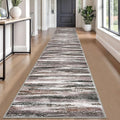 Lansny Modern Abstract Runner Rug 2.6x18, Dark Light Brown White Washable Long by lansny