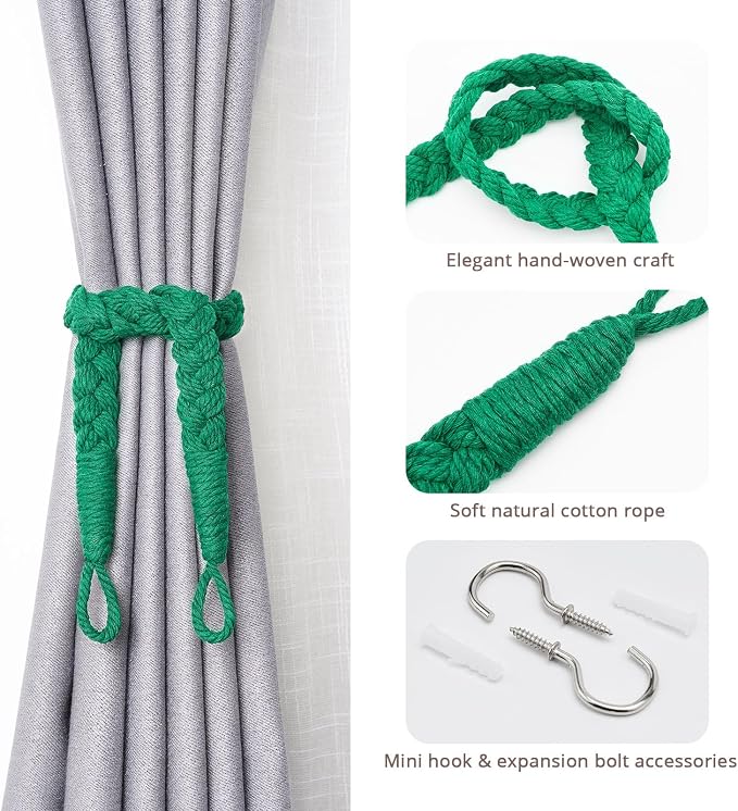 NICEEC 4 Pack Natural Cotton Rope Curtain Tiebacks Elegant Boho Style - Image 2