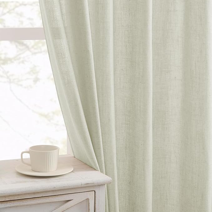 Joydeco Linen Curtains 96 Inch Length 2 Panel Sets, Light Filtering Curtains by JOYDECO