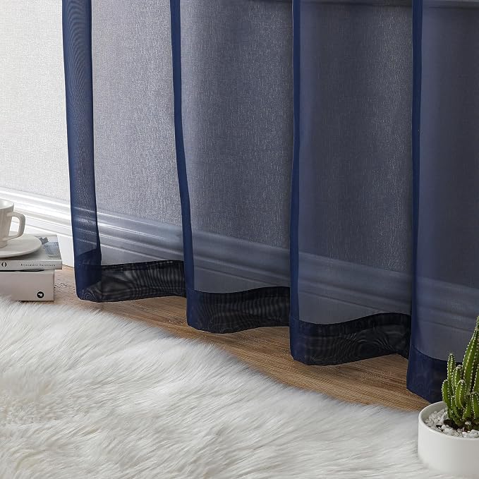 Aiyufeng Navy Blue Sheer Curtains 90 inch Length 2 Panels Set, Airy - Image 8