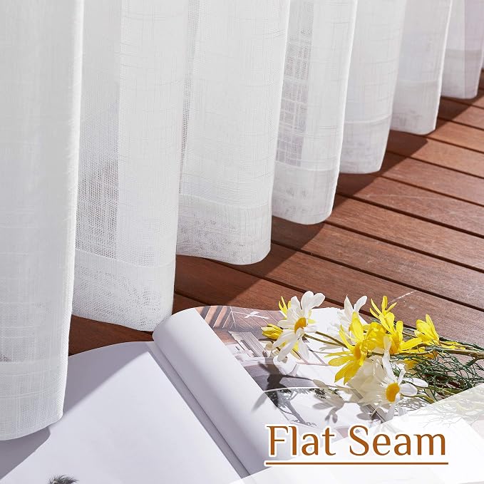 NICETOWN White Linen Sheer Kitchen Window Curtains Over Sink, Rod Pockets & - Image 7
